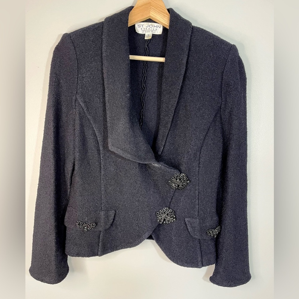 Vintage St. John Evening Black Knit Jacket with Swarovski Crystals Women’s 10
